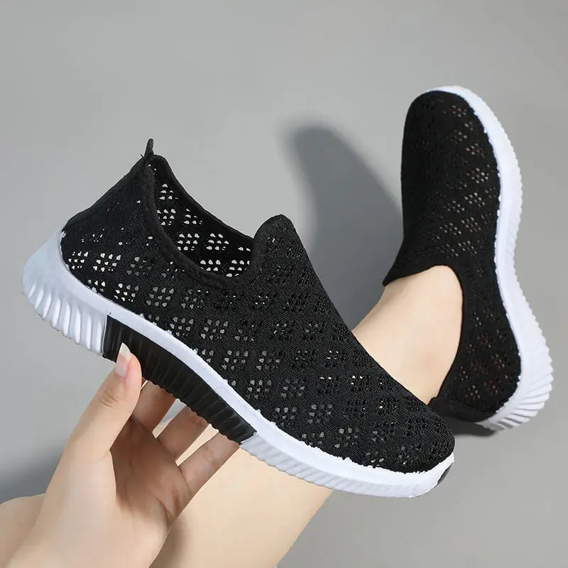 2023 New Fashion Mesh Shoes Women Shoes Mesh Sports Shoes Breathable Flats Soft Sole Casual Sneakers Solid Slip on Light Zapatos