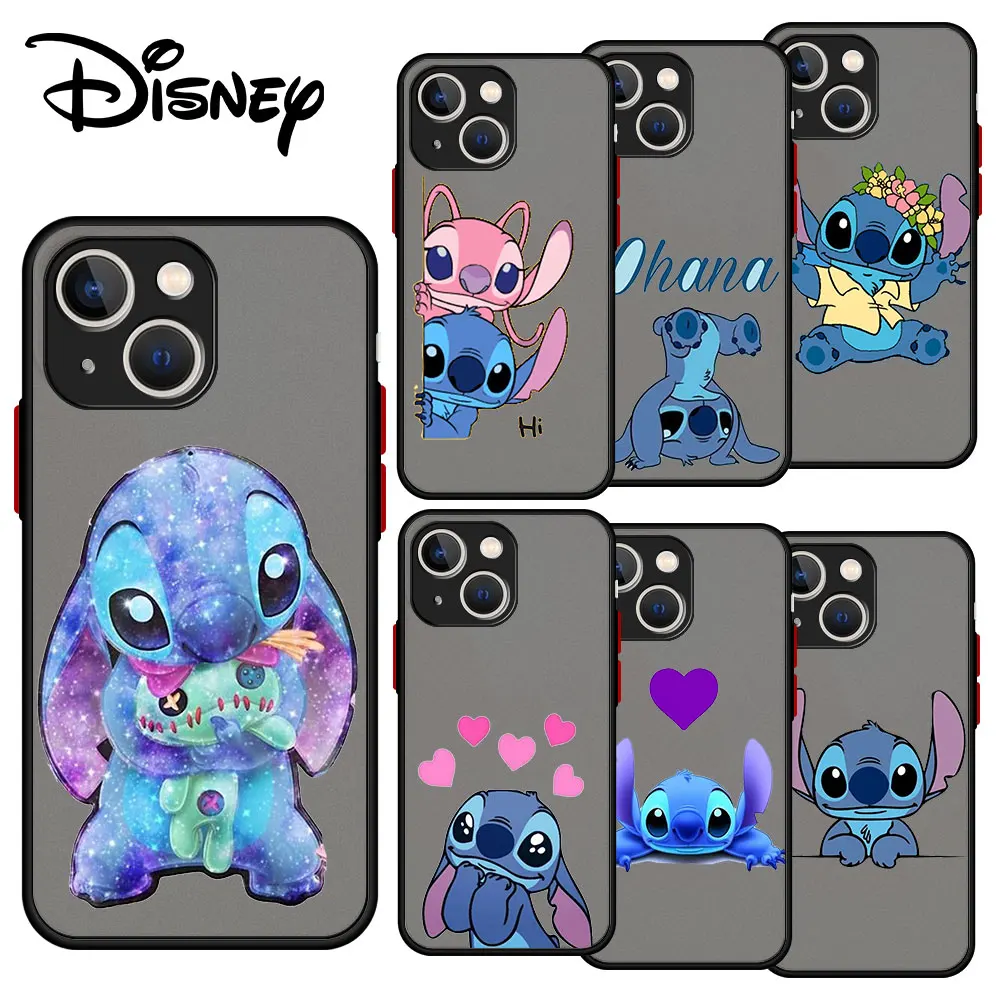 

Disney Cute Say Hi Angel and Stitch Matte Case For App iPhone 13 12 11 Pro Max 13 12 Mini Silicone Clear Hard Shell PC Cover