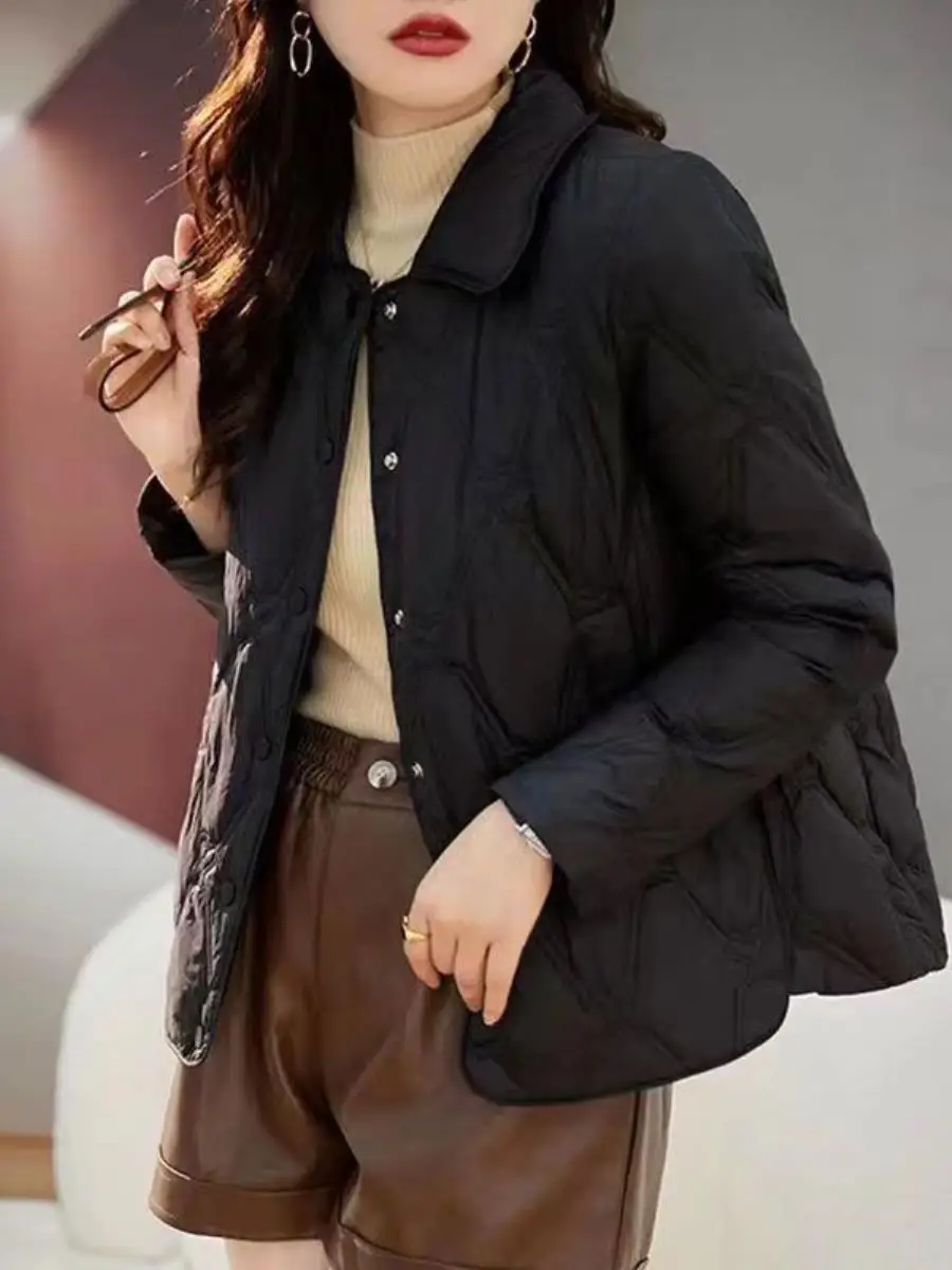 Diamond Plaid Quilted Thin Coat Women Short Winter 2024 New Korean Sle Loose Casual Light Small Cotton-padded Clothes