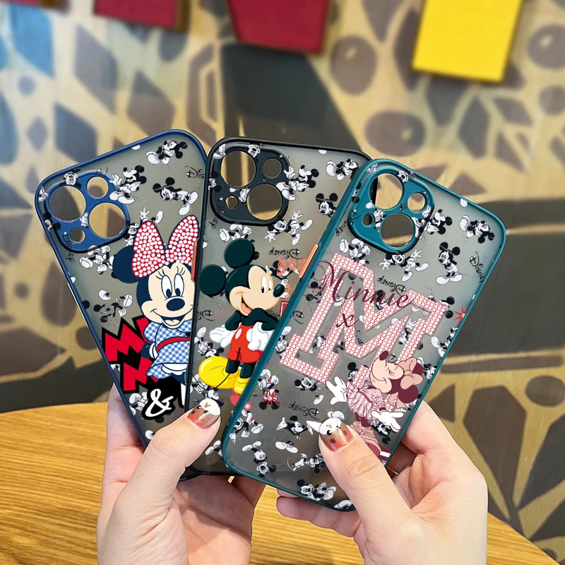 

Cute Minnie Mickey For Apple iPhone 13 12 11 Mini XS XR X Pro MAX 8 7 6 Plus Frosted Translucent Soft Cover Phone Case