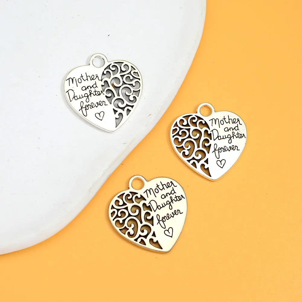

5pcs/Lots 27x29mm Mother And Daughter Forever Charms Heart Pendant For DIY Keychain Necklace Jewelry Making Supplies Accessories