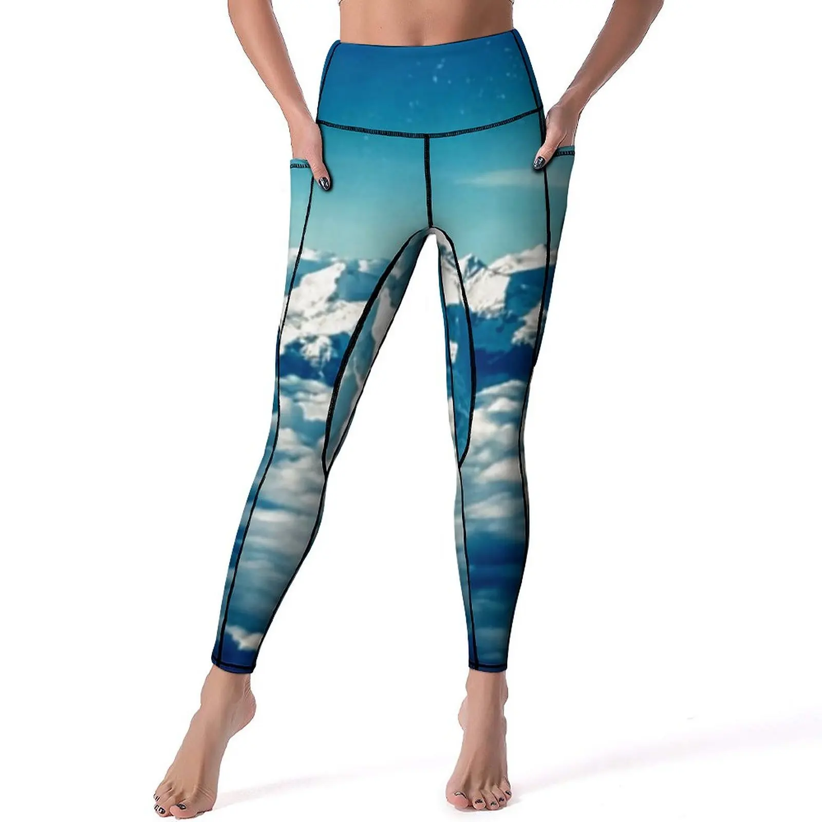 

Гималайские штаны для йоги, синие Леггинсы с принтом неба, пикантные винтажные спортивные колготки с эффектом пуш-ап для йоги, эластичные леггинсы для тренировок на заказ