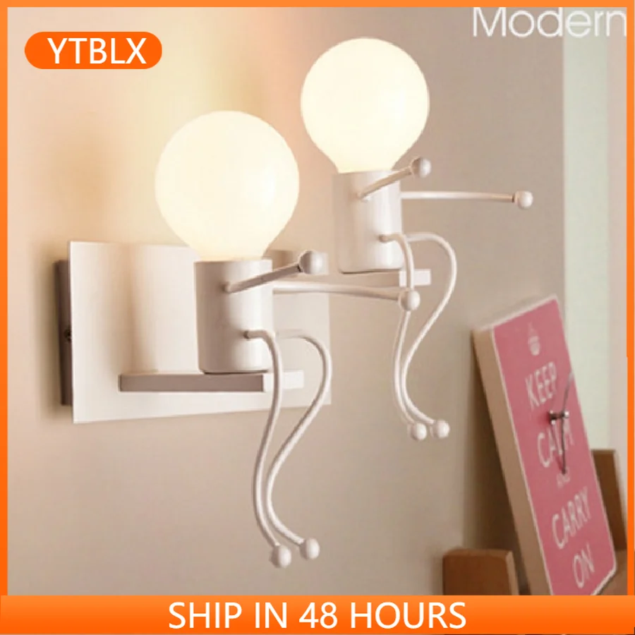 

Светодиодный креативный настенный светильник LukLoy в скандинавском стиле для детской комнаты, настенный светильник в виде мультяшного робот...