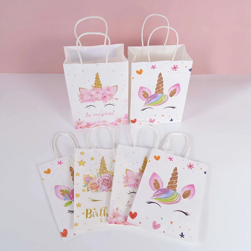 

4pcs Unicorn Party Paper Gift Bag Birthday Party Decorations Kids Gift Bags Cookie Candy Bags Packaging Unicorn Theme Supplies