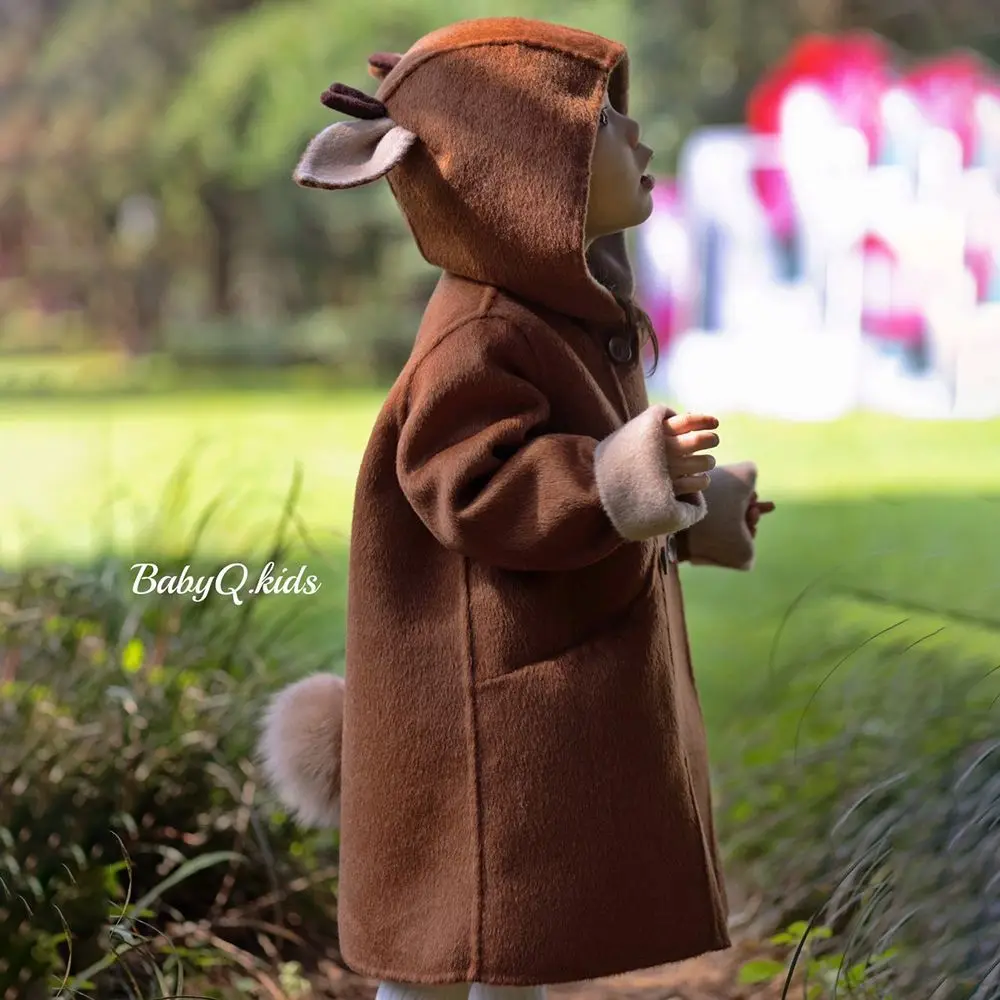 

2022 New Winter Christmas Elk Girls Jacket Fashion Cute Kawaii Warm Casual Solid Versatile Soft Sweet Hooded Coat Kids Clothes