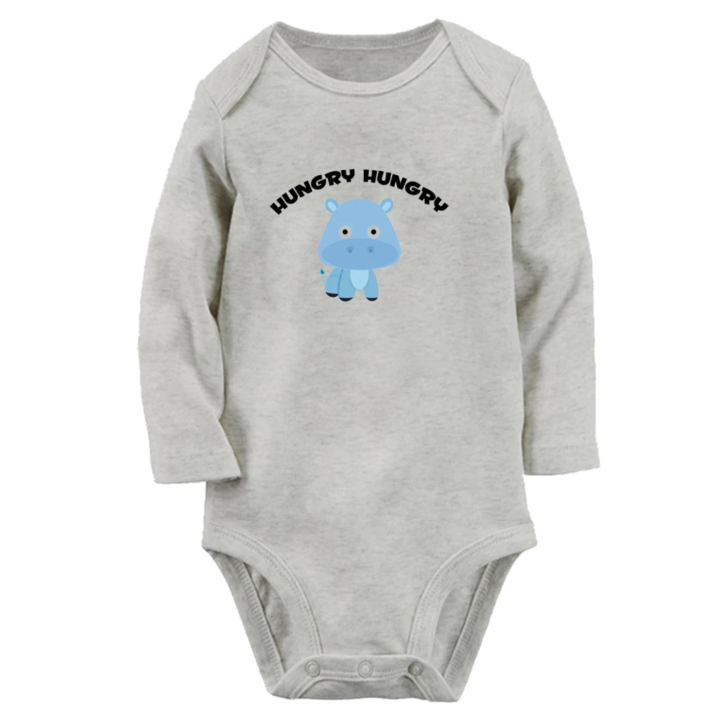 Фото Детское боди Hippo Hungry Hungry Fun, милые комбинезоны для мальчиков и девочек, комбинезон с длинными рукавами для младенцев, мягкая одежда для новорожденных №3