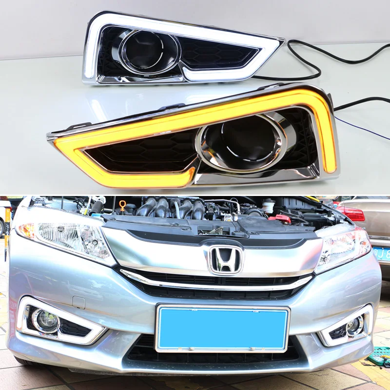 

Дневные ходовые огни, 2 шт., для Ford City Grace 2015 2016, Желтый поворотный сигнал, водонепроницаемый автомобильный Светодиодный дневной ходовой сигнал, 12 В