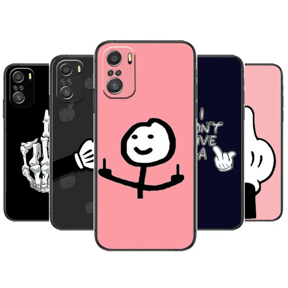 

Cartoon Middle Finger For Xiaomi Redmi Note 10S 10 9T 9S 9 8T 8 7S 7 6 5A 5 Pro Max Soft Black Phone Case