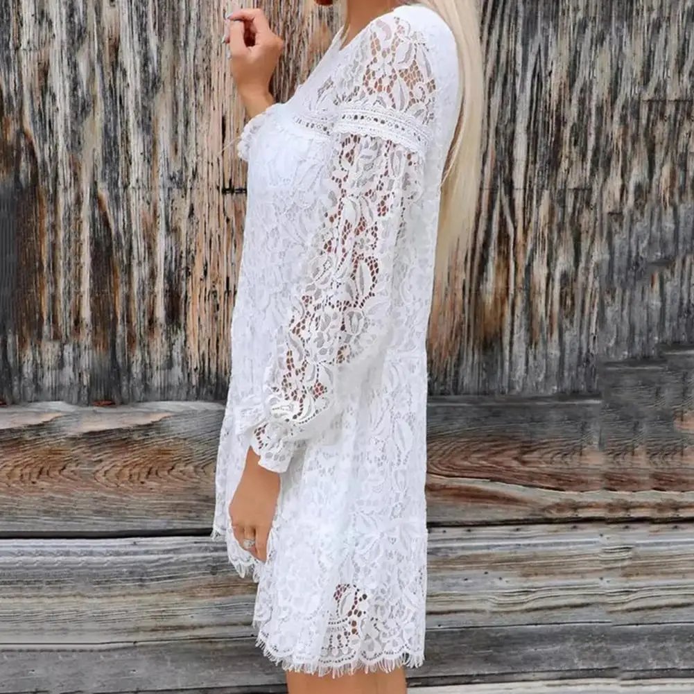 

Популярное пляжное платье с цветочным узором, прозрачное женское платье, кружевное ажурное короткое платье
