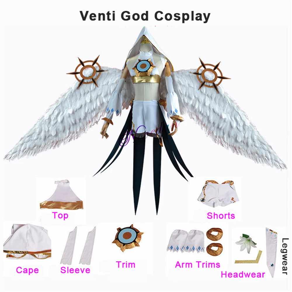 Genshin Impact Venti God Cosplay Costume Mondstadt Wind Venti Archon Cosplay Game Suit Uniform Angel Wing Halloween Costume