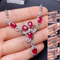 meibapj luxurious natural rubytopazgarnet fashion pendant necklace genuine 925 silver red stone fine wedding jewelry for women