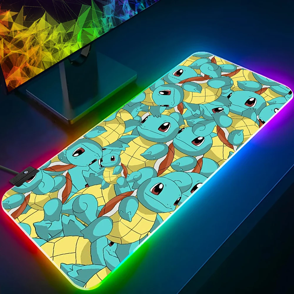 

Pokemon Cute Squirtle RGB Pc Gamer Keyboard Mouse Pad Mousepad LED Glowing Mouse Mats Rubber Gaming Computer Mausepad