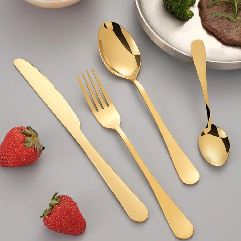 

24PCS Stainless Steel Knife Fork Spoon Flatware Tableware Set Gold Gift Box Portable Dinnerware Kitchenware Dinner Flatware