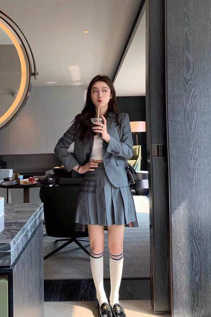 TB Gray Suit Women's Slim Fit and Thin Suit Arms Four-bar British Style Short Formal Jacket