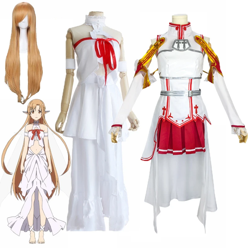 Anime Game Role Play Costume  Asuna Yuuki Full Set Women Cosplay Costumes White Dress Skirt Suit Halloween Orgy Party Clothing