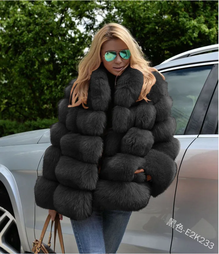 2022 new faux fur coat for women stitching medium long warm jacket