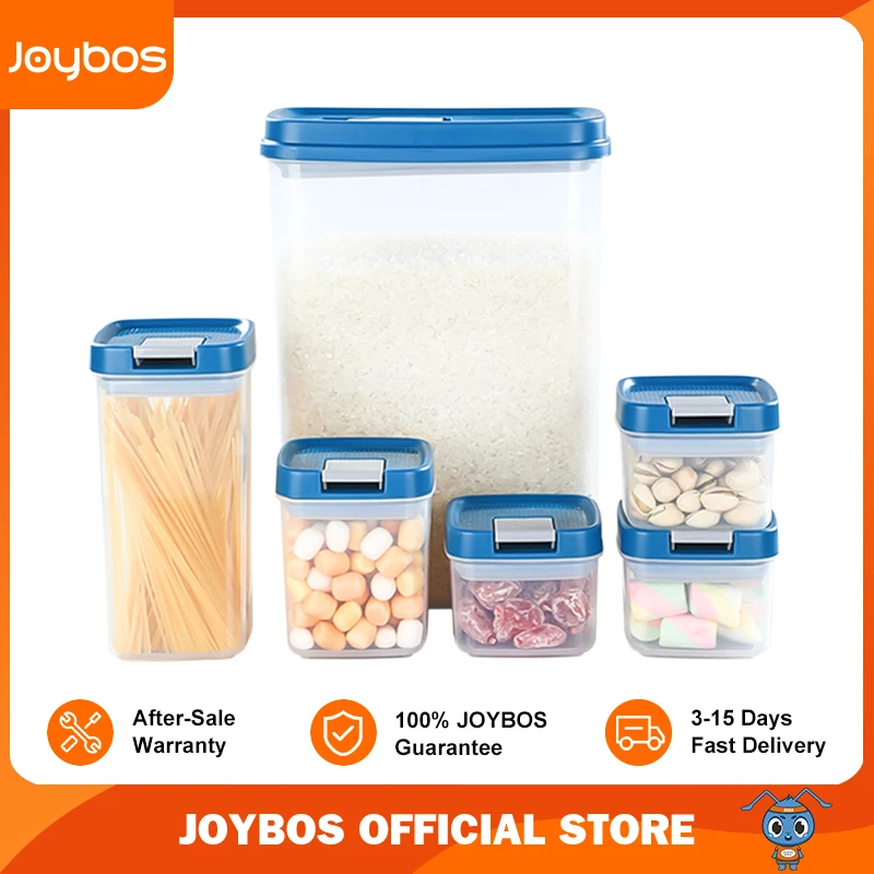Joybos-caja de almacenamiento de alimentos, contenedor grande de 6 piezas, latas de cocina para cereales a granel, bloque multigrano, frasco de postre sin BPA