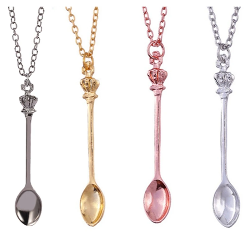 

4-Piece Mini Crown Tea Spoon Classic Royal Necklace with Spoon Necklace