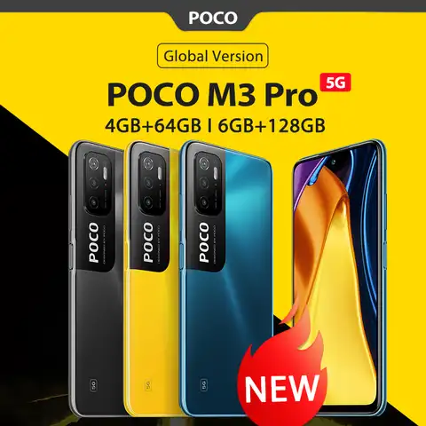 Глобальная версия POCO M3 Pro смартфон NFC 64 Гб/128 ГБ Dimensity 700 Octa Core 90 Гц 6,5 "FHD + безрамочный экран с Экран 48MP тройной Камера 5000 мА-ч