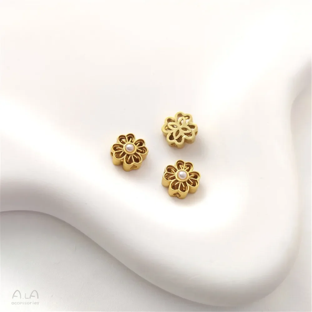 Матовое золото инкрустированный искусственным жемчугом клевера перегородка в