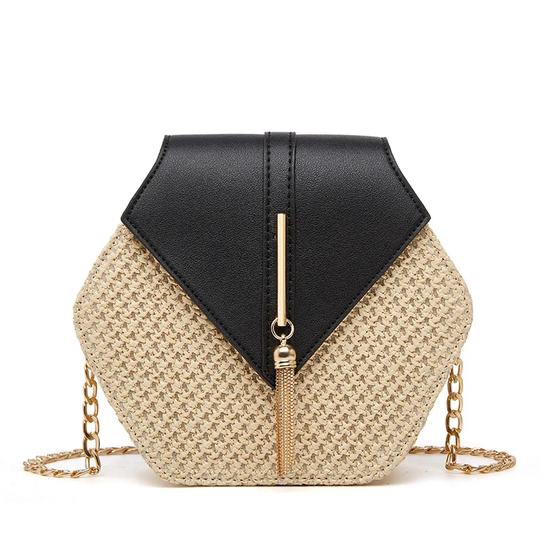 

Hot Selling Chain Straw Braided Tassel Contrast Color Women Bag New Trendy Fashion All-match Messenger One-shoulder Women's Bag