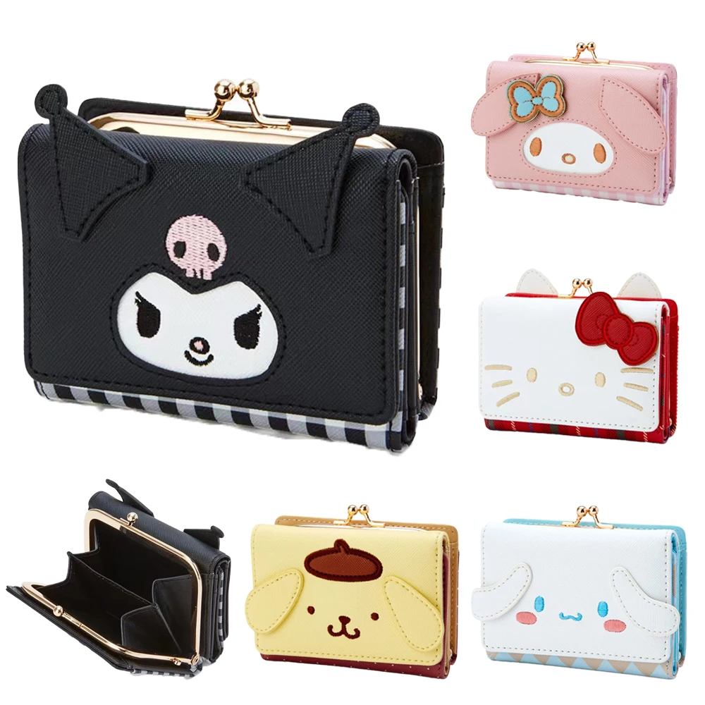 

Женский Повседневный укороченный кошелек Hello Kitty Kawaii Новинка Sanrio Mymelody Cinnamoroll Kuromi аниме мультяшная форма молния держатель для карт кошелек