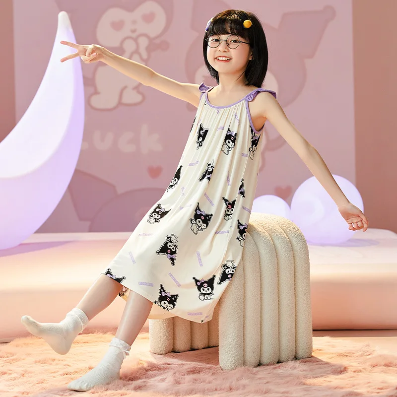 

Kawaii Anime Kuromi Cinnamoroll детская Ночная рубашка Летняя модал без рукавов Camisole Sanrios пижамы для девочек платье