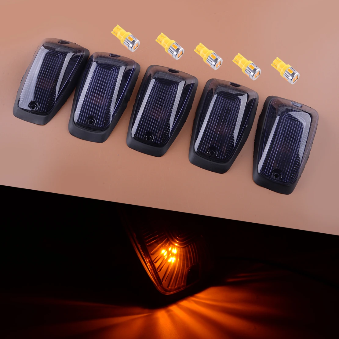 

5 Sets Amber LED Smoke Cab Roof Marker Clearance Running Lights Fit for Chevy GMC C/K 1500 2500 3500 11516638 15599040 264159BK