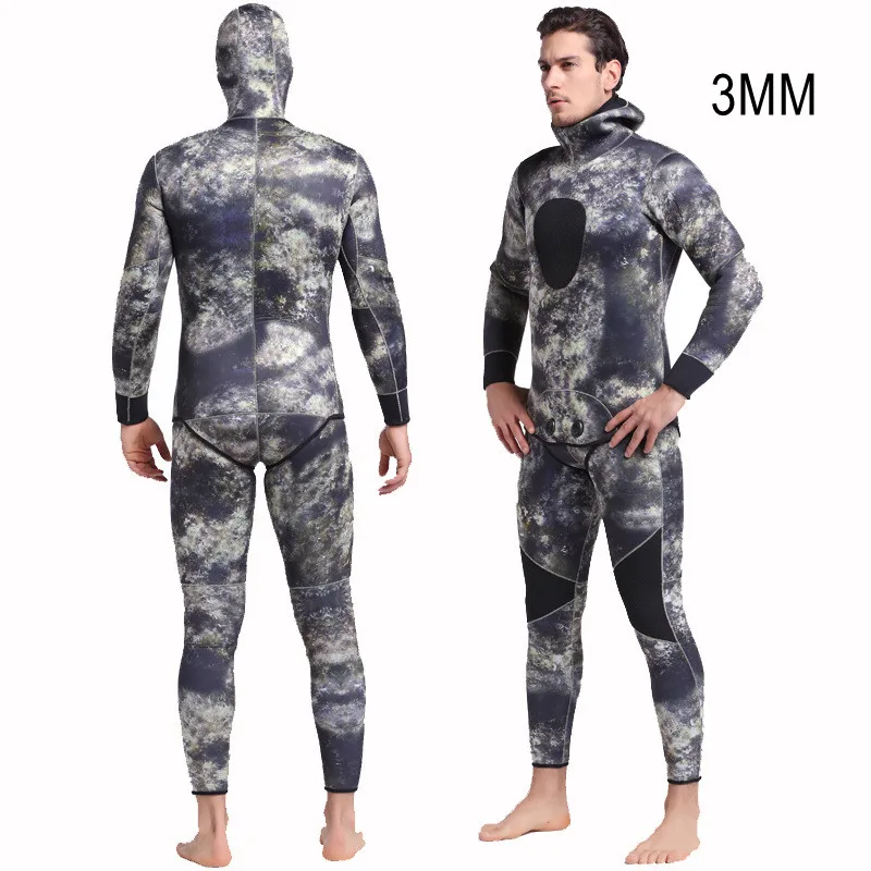 3MM SCR Neoprene Spearfishing DivingSuit Hooded Keep Warm UnderWater Hunting Two-Piece Opencell Snorkeling Kayaking Swim Wetsuit