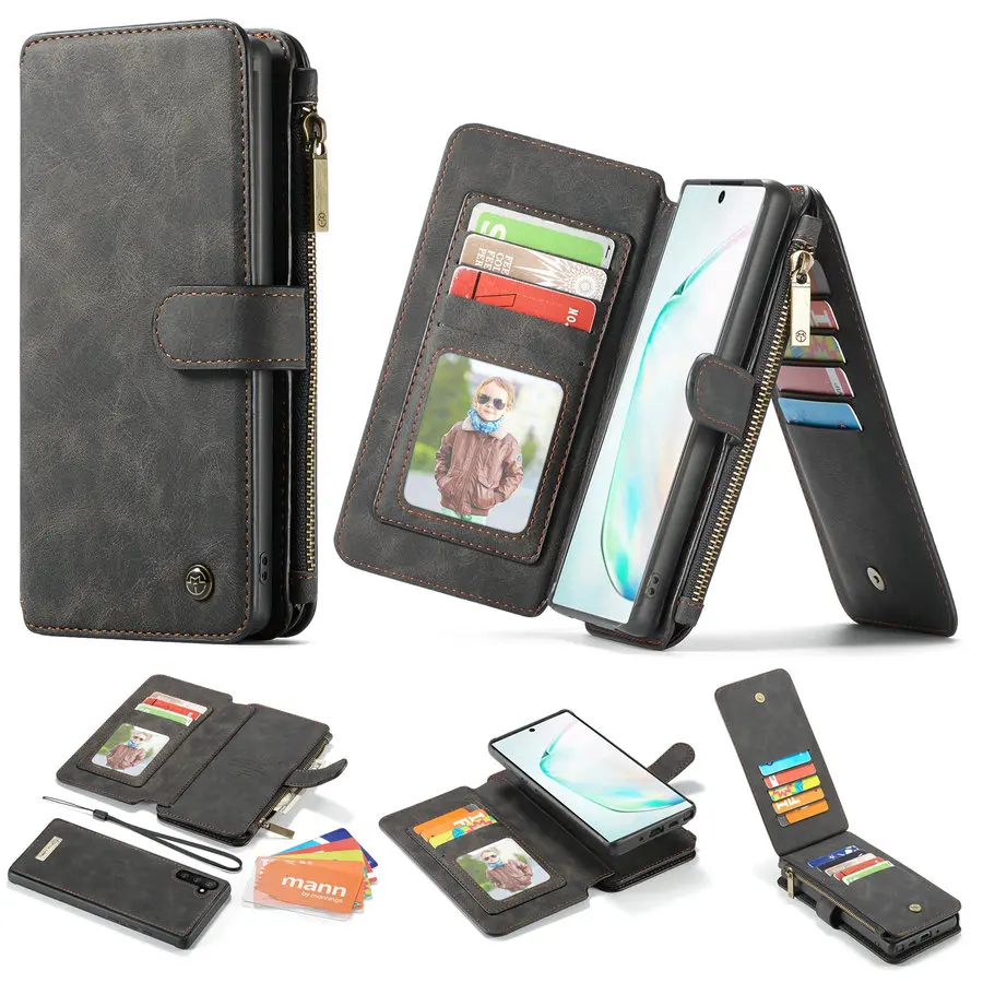 

Деловой чехол-кошелек CaseMe для телефона Samsung Galaxy Note 10, металлический кожаный чехол на молнии для Samsung Note 10, искусственные чехлы