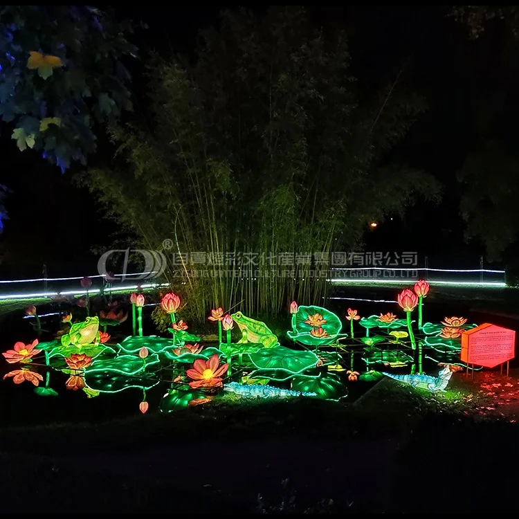 Ставок лотоса с рыбками китайские шелковые фонарики водонепроницаемые