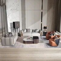 italian luxury solid wood sofa modern household leather sofa tea table combination simple living room furniture