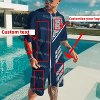 summer mens football logo pattern tracksuit brand logorugby team logo print t shirt shorts set male casual sports jogging suit