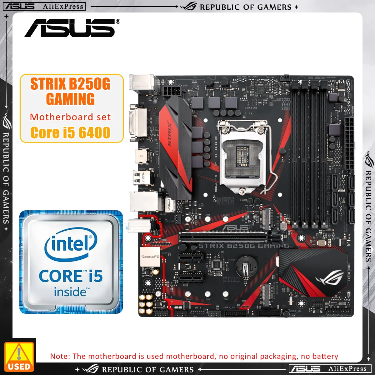 

Комплект материнской платы ASUS ROG STRIX B250G GAMING + i5 6400 LGA 1151 Intel B250 4 × DDR4 64 Гб PCI-E 3,0 M.2 USB3.0 DVI Micro ATX