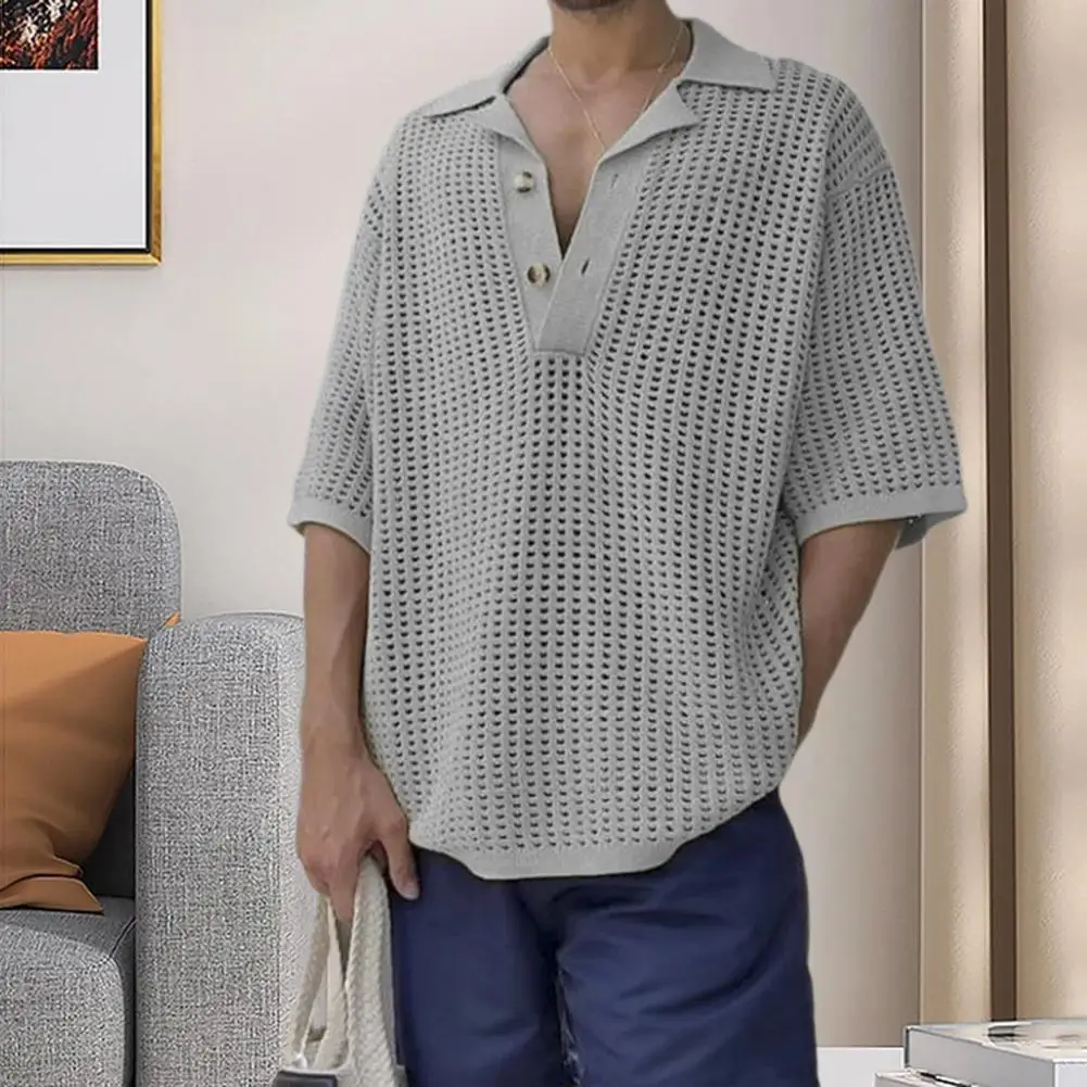 Trendy Pullover Sweater V-Neck Shrink Resistant Cut Out Loose Fit Men Tops  Comfortable Knitting Shirt Workwear