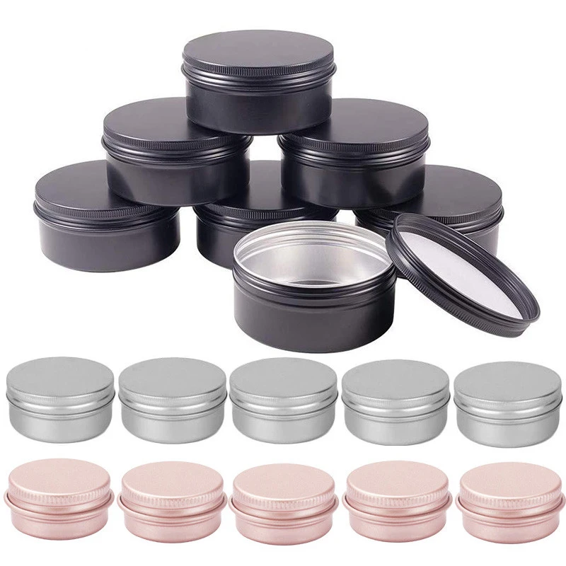 

10Pcs/lots 5g-60g Metal Round Cosmetic Tins Aluminum Empty Candles Cans Storage Jars with Screw Lids For Lip Balm Salve Spices