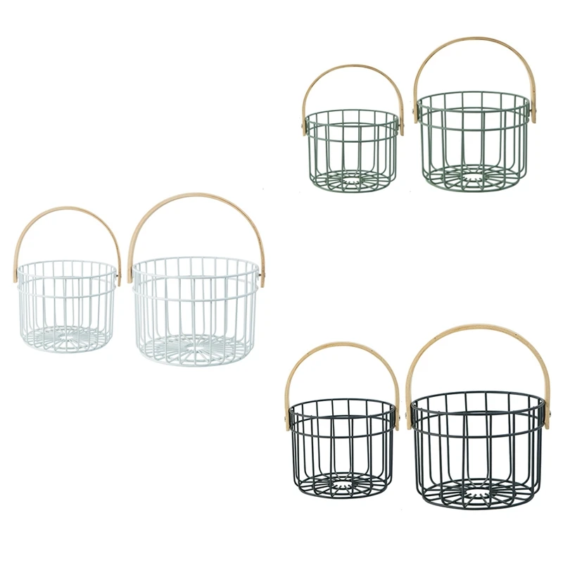 

Iron Storage Basket With Handle Portable Vegetable Fruit Egg Snacks Storage Basket Home Drink Sundries Container
