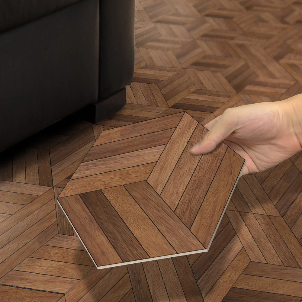 

Hexagonal Wood Floor Stickers Thickened 10 Sheets PVC Wear-resistant Non-slip Self-adhesive Wood Grain Floor StickersDecorative