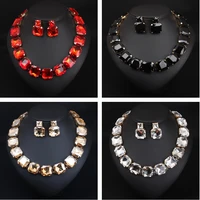 bohemian geometric red crystal bridal wedding jewelry sets for women statement rhinestone gold color clavicle luxury jewelry
