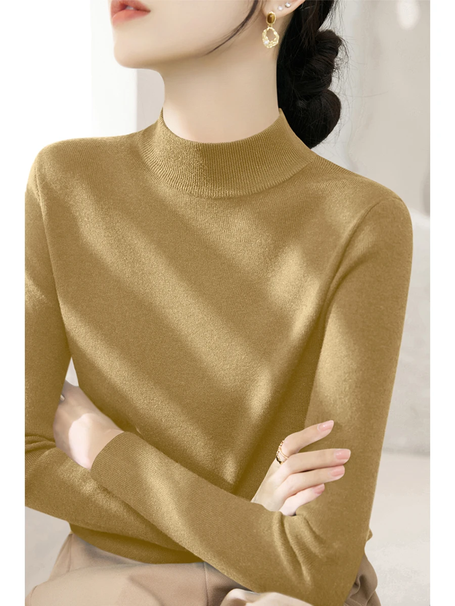 Fashion Slim fit Pullover Base All-Match Inner wear Knit Half-high Collar Fleece Winter Long sleeve Lazy Sweater Top