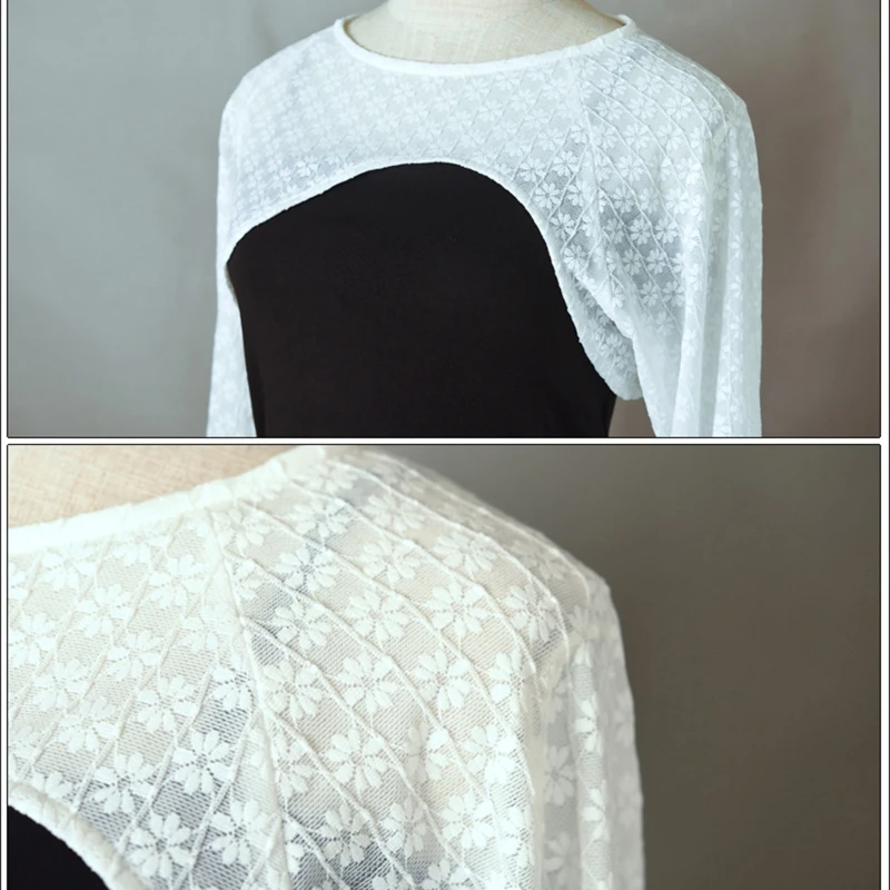 

Women's Long Sleeves Crop Tops Solid Lace False Collar Crew Neck Small Shawl