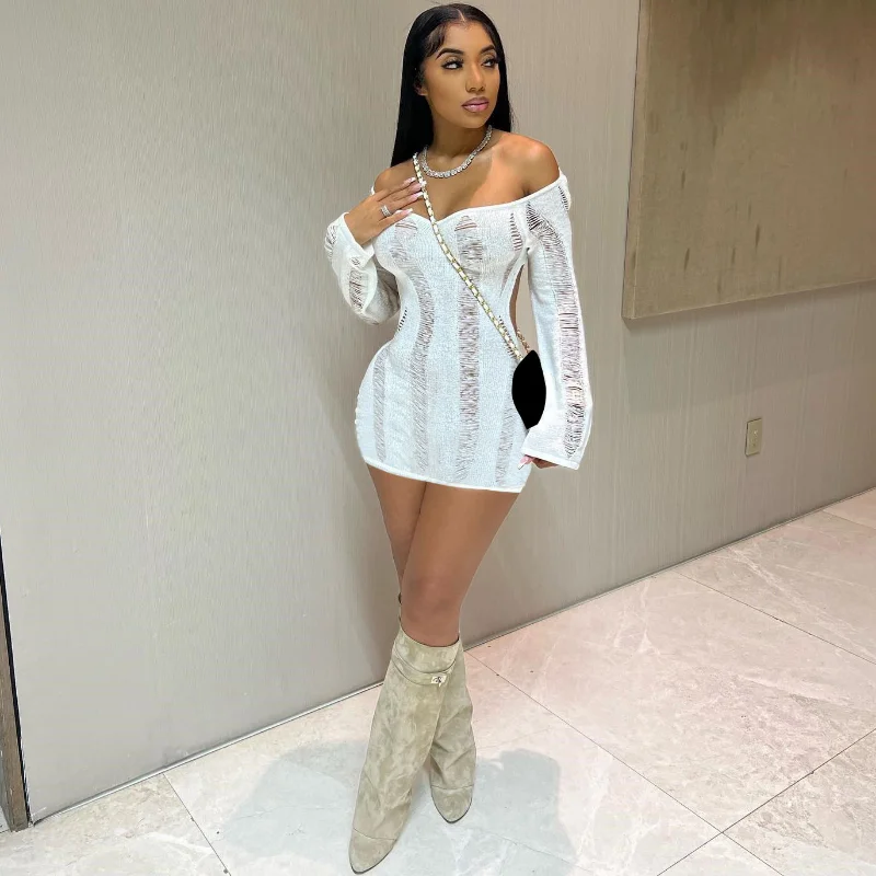 

Сексуальное эластичное трикотажное платье KEXU с вырезами, женская одежда для клуба 2023 года, платье с открытыми плечами, открытой спиной и дли...