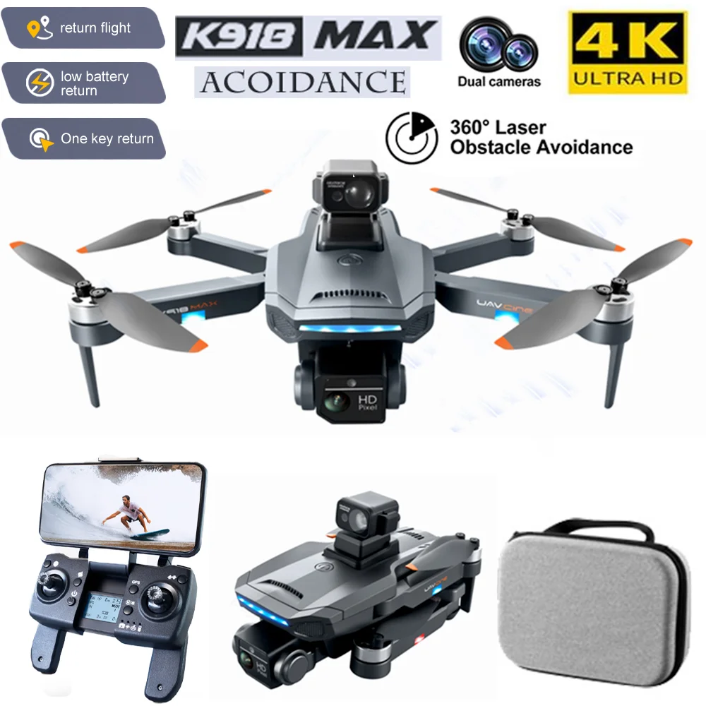 

K918 Max GPS Drone 4K Dual HD Camera Aerial Photography Obstacle Avoidance Professional Brushless Motor Helicopter RC Quadcopter