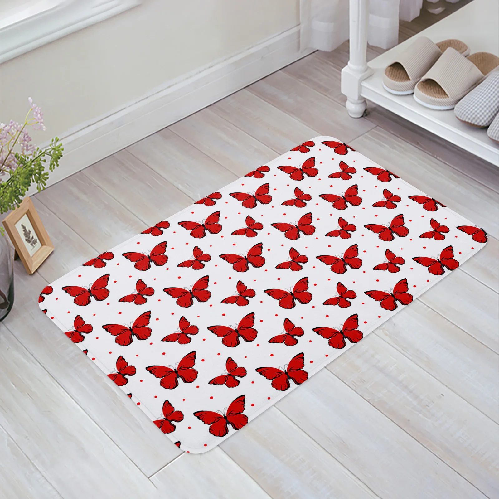 

Коврики для ванной и кухни с красной бабочкой в горошек, Нескользящие