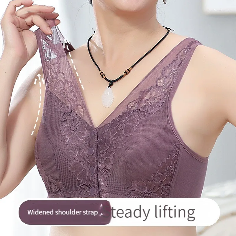 

Lace front buckle underwear women's soft cotton tank top creative models in the elderly large size no steel ring comfortable bra