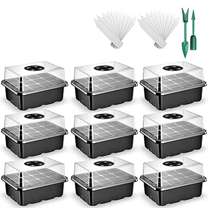 

Promotion! Seed Starter Kit With Ventilated Humidity Dome And Drain Hole Base For Greenhouse Propagation Station Seed Planting