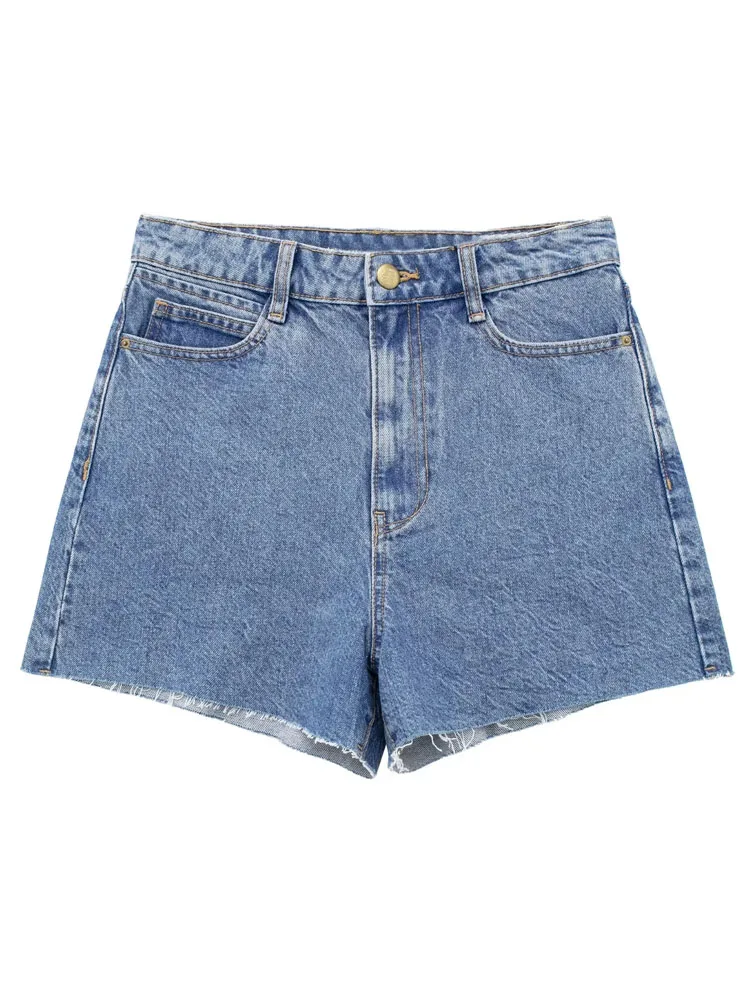 PAILETE Women 2023 fashion with pockets denim shorts vintage high waist zipper fly female short pants mujer
