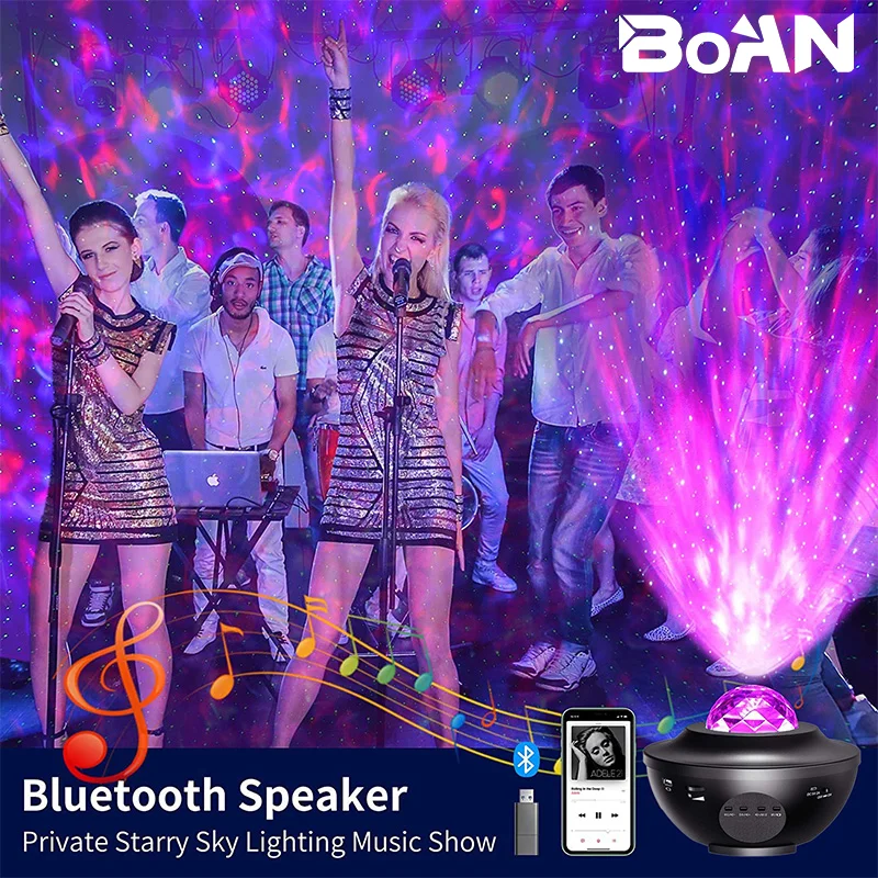 

Led starry sky and water wave Projector Night Light Built-in Bluetooth-Speaker Home Bedroom Decoration Kids Valentine's daygift