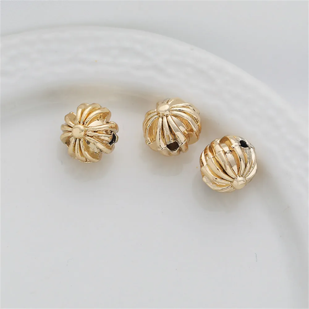 

10pcs 14k bag gold cross hole lantern pumpkin beads round beads separated beads loose beads hand string diy handmade ornaments