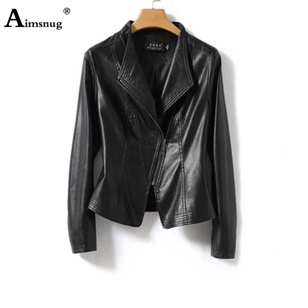 Aimsnug 2023 Autumn Winter Pu Leather Coats Plus Size Women Fashion Zipper Pockets Outerwear Ladies Vintage Faux Leather Jackets